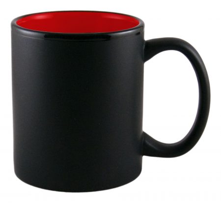 Aztec 11oz black ceramic mug with red interior