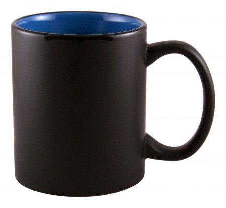 Aztec 11oz black ceramic mug with blue interior