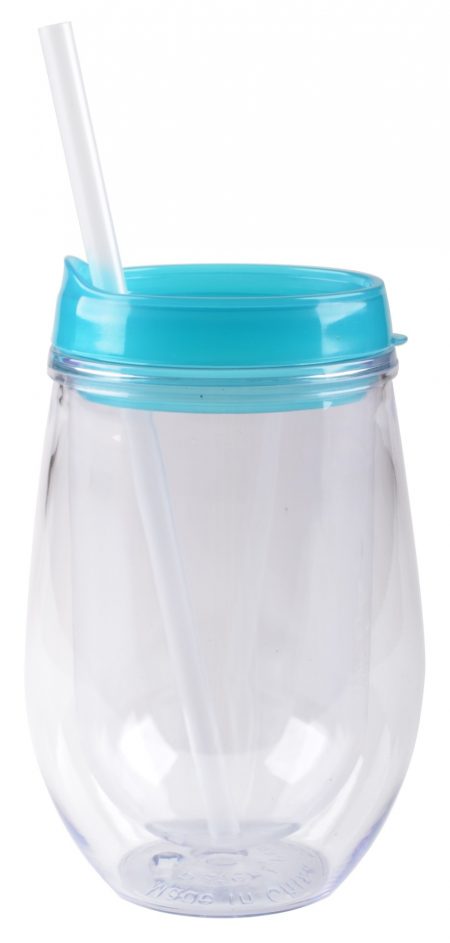 Bev/Go: 10oz Vacuum-Insulated cup with teal lid and straw
