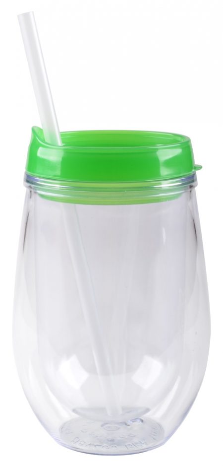Bev/Go: 10oz Vacuum-Insulated cup with green lid and straw