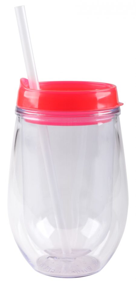 Bev/Go: 10oz Vacuum-Insulated cup with coral lid and straw