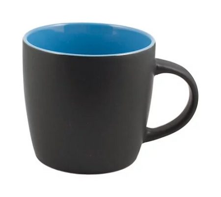 12 oz black Cafe mug with blue interior