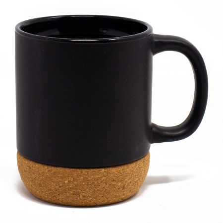 Corky black ceramic mug with lid