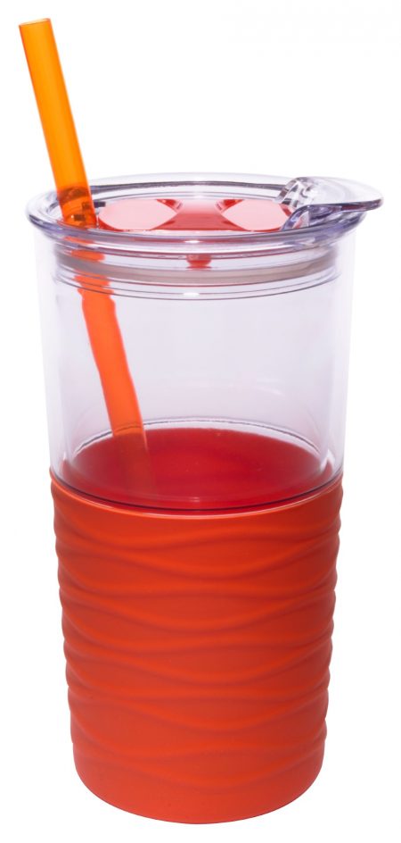 Clear and orange Duet 20oz tumbler with lid and straw
