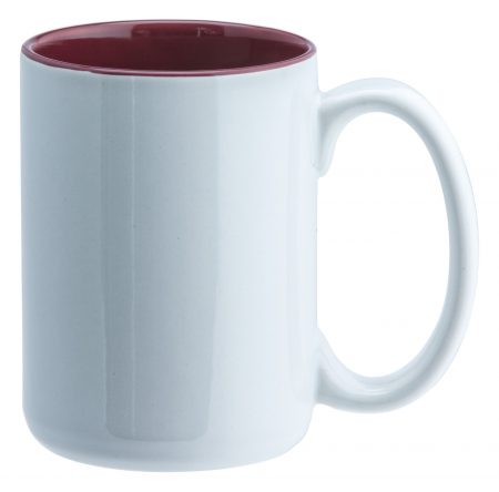 White and burgandy El Grande 15oz mug with handle