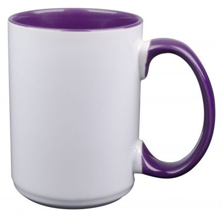 White and purple El Grande 15oz mug with handle