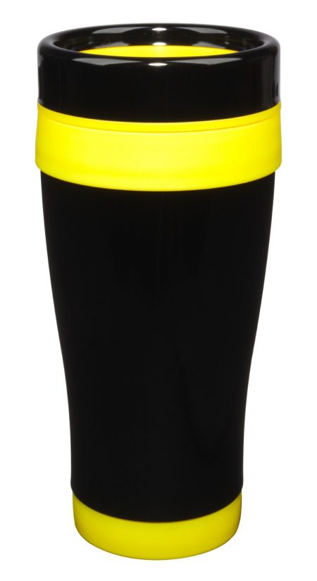 Formula Seven 14oz tumbler with lid and yellow trim