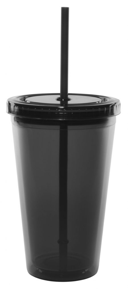 Grey Journey 16oz plastic tumbler with lid and straw
