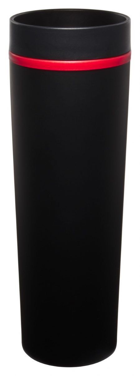 Matte Monterey 16oz black tumbler with lid and red trim