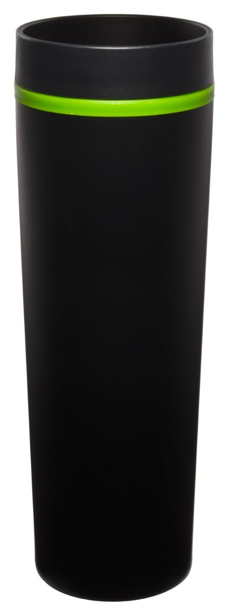 Matte Monterey 16oz black tumbler with lid and green trim