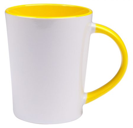 White 12oz Sorrento handled mug with yellow interior