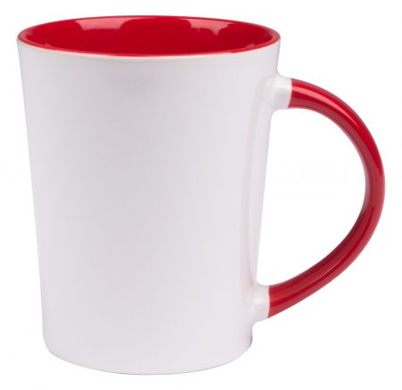 White 12oz Sorrento handled mug with red interior