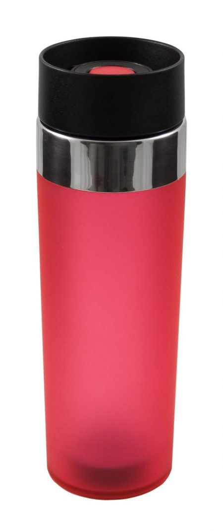 Red Venti 15oz plastic tumbler with push button lid