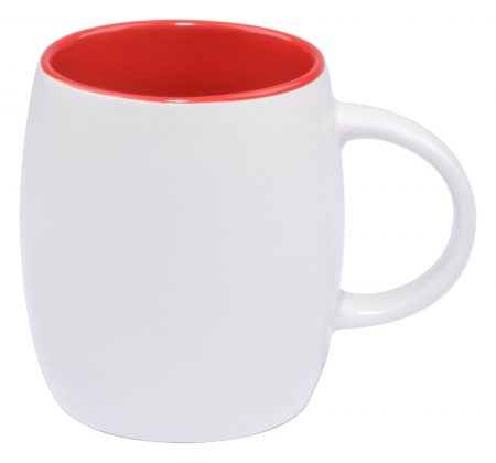 White Vero 14oz handled mug with red interior