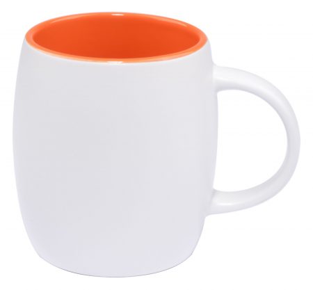 White Vero 14oz handled mug with orange interior