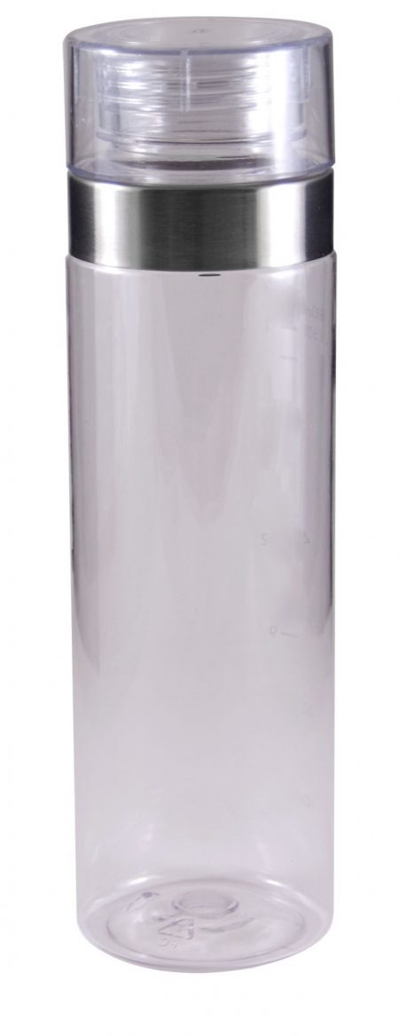 Clear 27oz Vortex tritan bottle with stainless steel rim